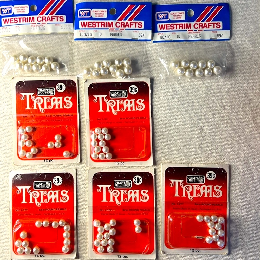 Craft House Sew On lot 5 pkgs- 8mm Round Pearls and Westrim Crafts 3 pkgs 100/10 - Picture 6 of 7
